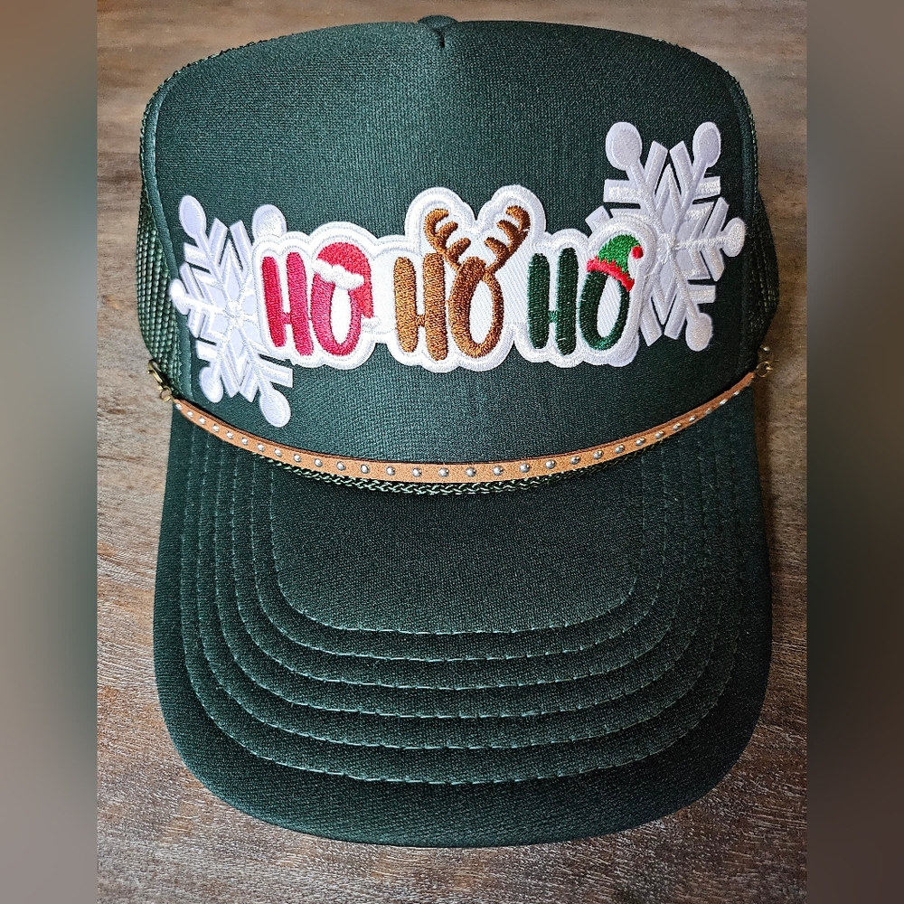 NWT Green Custom forest green Otto trucker hat Christmas embroidered patches